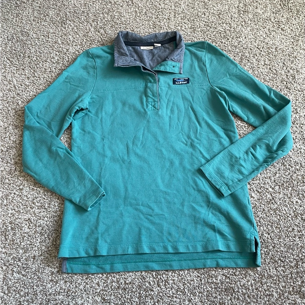 L.L Bean Women’s Soft Cotton Rugby Pullover‎ Teal Green XS